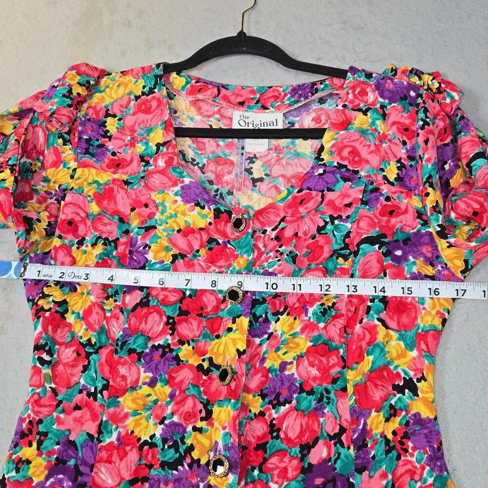 Vintage‎ The Original Womens Medium Button Front Dress Floral 80s Cottagecore